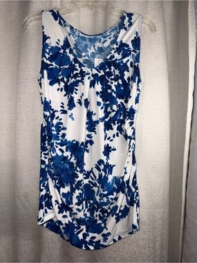 New York & Company White Tank with Blue Floral Pattern